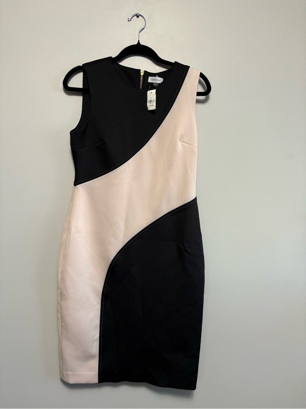 Calvin Klein Black & Light Pink Colorblock Midi Sheath Dress Size 8